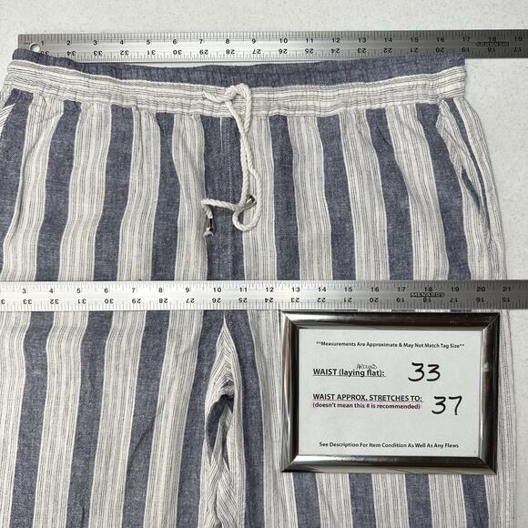 Rails Pants Womens Large Agnes Linen Blend Ankle White Blue Stripes Coastal EUC - Picture 8 of 14
